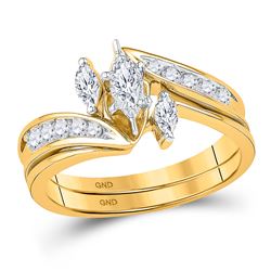 10kt Yellow Gold Womens Marquise Diamond 3-Stone Bridal Wedding Engagement Ring Band Set 1/2 Cttw