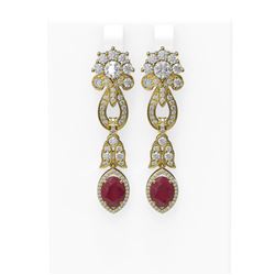 8.66 ctw Ruby & Diamond Earrings 18K Yellow Gold