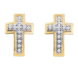 10kt Yellow Gold Womens Round Diamond Cross Earrings 1/10 Cttw