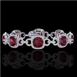 30 ctw Garnet & Micro VS/SI Diamond Certified Bracelet 14k White Gold
