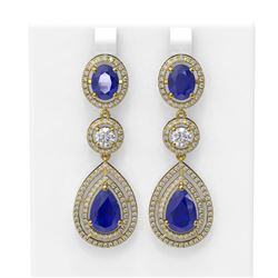 16.02 ctw Sapphire & Diamond Earrings 18K Yellow Gold