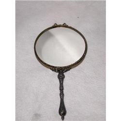 French Hand Mirror Pewter Brass #938273