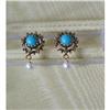 Image 1 : VINTAGE 14K/TURQUOISE & PEARL EARRINGS #938610
