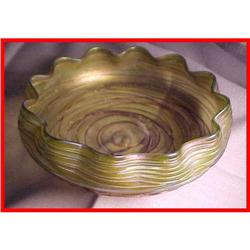 Loetz Type Green Art Glass Threaded Bowl #938631