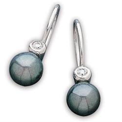 WhiteGold Earrings BLACK PEARL w DIAMOND #943264