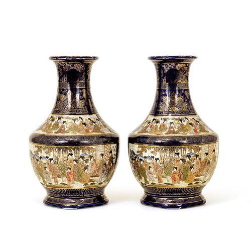 2 Old Japanese Kutani Satsuma Style Vase Sg 943415