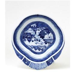 19C Chinese Export Blue & White Shrimp Plate #943462