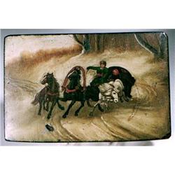 Antique Russian lacquer hinged box: sleighride #949455