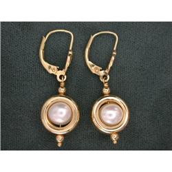 VINTAGE  14k Gold  PEARL EARRINGS Dangling #949485