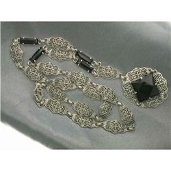 Antique FILIGREE  NECKLACE w BLACK ONYX   #949497