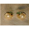 Image 1 : 14K YG Cultured Pearl Emerald Diamond Earrings #949851