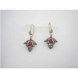  ANTIQUE GOLD EARRINGS RUBY ROSE CUT DIAMONDS #957070