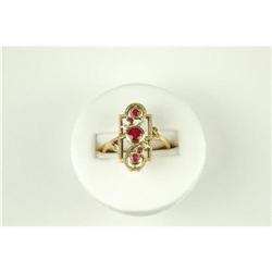 VICTORIAN Gold Ring RUBYS w  DIAMONDS #957076