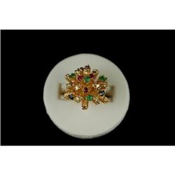  Gold Ring RUBYS EMERALDS SAPPHIRES #957078