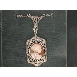 Antique Style FILIGREE Necklace CAMEO DIAMOND #957081