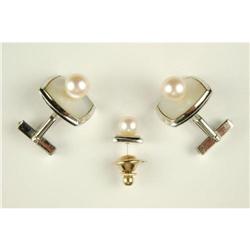 STERLING SILVER CUFFLINKS TIE TAC PEARL #957092