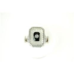ANTIQUE Filigre Ring Crystal Black Onyx Diamond #957099