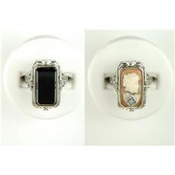 ANTIQUE Style FLIP RING Onyx CAMEO DIAMOND #957102