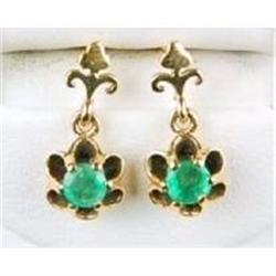  ANTIQUE GOLD EARRINGS w  EMERALD #957111