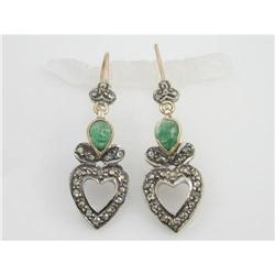  ANTIQUE  EARRINGS EMERALD w ROSE  DIAMONDS #957126