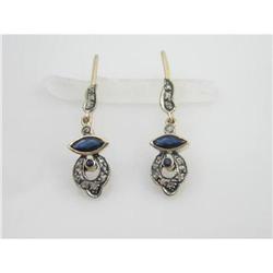 ANTIQUE EARRINGS SAPPHIRE w ROSE CUT DIAMONDS #957128