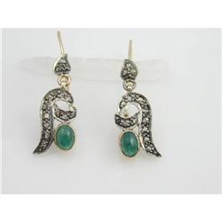 ANTIQUE EARRINGS EMERALD w ROSE CUT DIAMONDS #957129