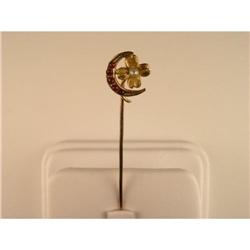 ART NOUVEAU GOLD STICKPIN GARNETS PEARL #957133