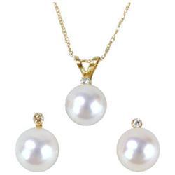  14K PEARL DIAMOND EARRINGS w NECKLACE #957139