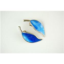 EARRINGS: NORWAY: DAVID-ANDERSEN BLUE ENAMEL #957145