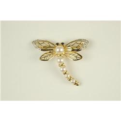 Gold DRAGONLY  Pin PEARLS DIAMONDS SAPPHIRE #957154