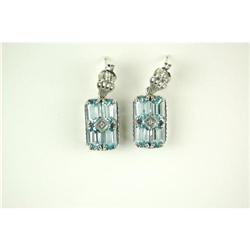 ANTIQUE  EARRINGS BLUE TOPAZ w DIAMOND #957157