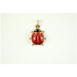 GOLD PENDANT  LADY BUG  Red  Black Enamel #957165