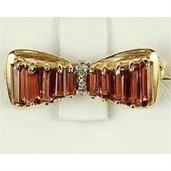 GOLD PIN  BOW TIE GARNETS DIAMONDS #957166