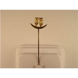  ANTIQUE VICTORIAN GOLD STICKPIN 2 OWLS! #957181