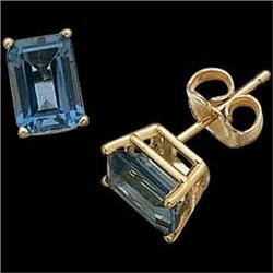  14K  Earrings BLUE TOPAZ Earstuds 2 CTS! #957190