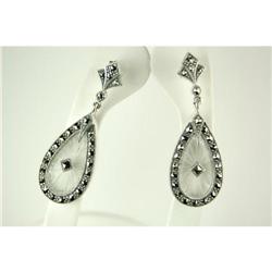 Antique STERLING  Earrings CRYSTAL w Marcasites #957198