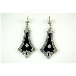 ANTIQUE  EARRINGS BLACK ONYX DIAMOND #957203