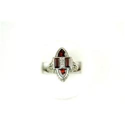ANTIQUE Style Ring GARNETS DIAMONDS #957206
