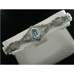 Antique Filigree Bracelet Blue Topaz w Diamonds #957212