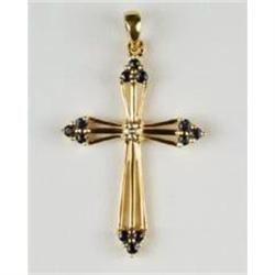 14k Gold CROSS w SAPPHIRES w DIAMOND #957239