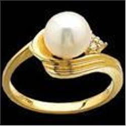 14k  RING CULTURED  PEARL w  DIAMONDS  #957240