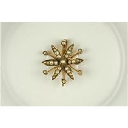  ANTIQUE 14k Gold PIN SEED PEARLS Starburst  #957248