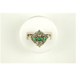  ANTIQUE Gold Ring EMERALDS ROSE CUT DIAMONDS #957257
