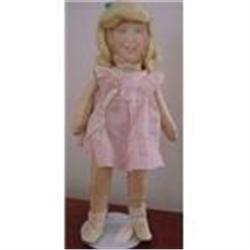 Doll 15" Cloth Portrait Doll 1940s Oil Cloth #957701