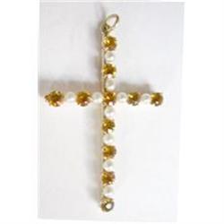 14K Pearl and Citrine Cross  #974805