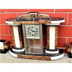 French MANTLE Clock Deco Marble Onyx Charming #975607