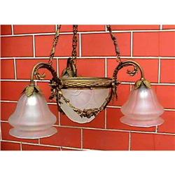 French Bronze Degue Art Glass Chandelier Lamp  #975608