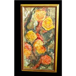 Floral Still Life Paper Collage Painting Folk #975637