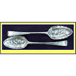 HESTER BATEMAN 2 ST SILVER FRUIT SPOONS 1789 #975708