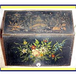 18C FLORAL CHINOISERIE TOLE GRAIN BREAD BIN #975713